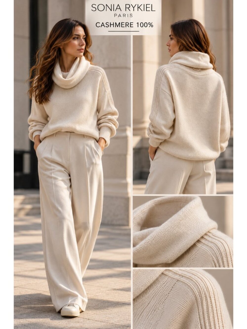 Sonia Rykiel Paris 100% Cashmere Ivory Turtleneck Sweater Size S